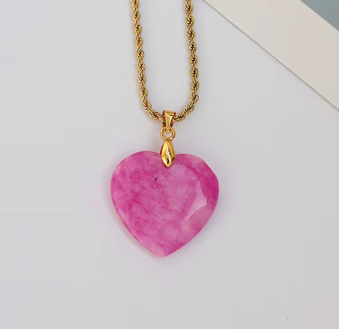 Pink jade heart necklace