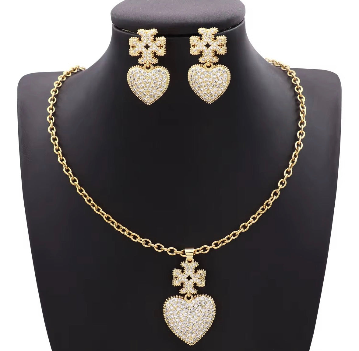 Rhinestone Heart & Earring Set